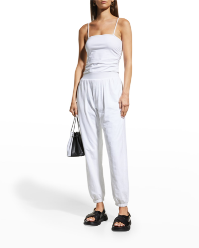 Shop Atm Anthony Thomas Melillo Pima Cotton Ruched-side Jumpsuit In White