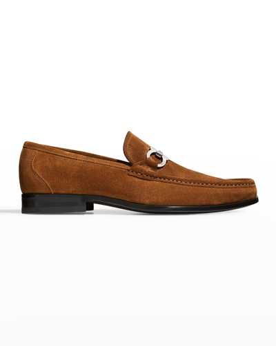 Shop Ferragamo Men's Grandioso 2 Leather Gancini Loafers In Brown Suga