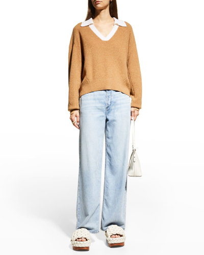 Shop Rag & Bone Pierce Ribbed Cashmere Polo Sweater In Camel