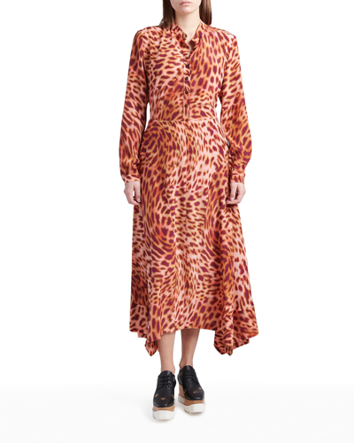 Shop Stella Mccartney Cheetah-print Silk Crepe De Chine Midi Skirt In 5940 Martini Pi