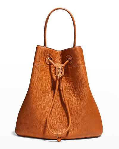 Shop Burberry Small Tb Grainy Leather Drawstring Bucket Bag In Warm Russet Brown