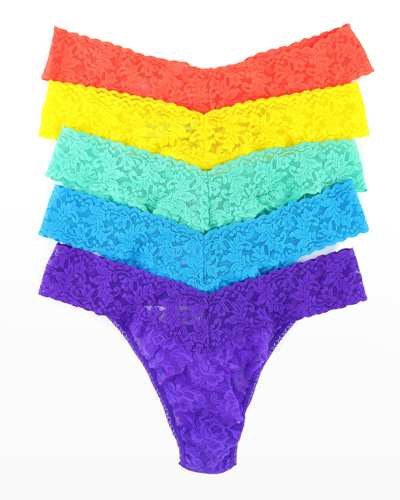 Shop Hanky Panky 5-pack Original-rise Multicolor Lace Thongs In Tanosunyagagislbr