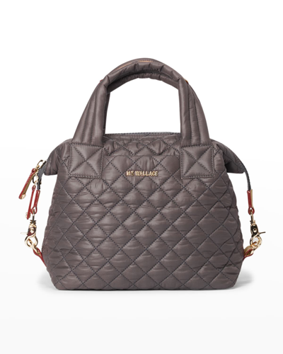 Mz Wallace Sutton Deluxe Small Metallic Top-handle Bag In Medium Grey
