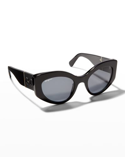 Shop Ferragamo Gancio Acetate Cat-eye Sunglasses In Black