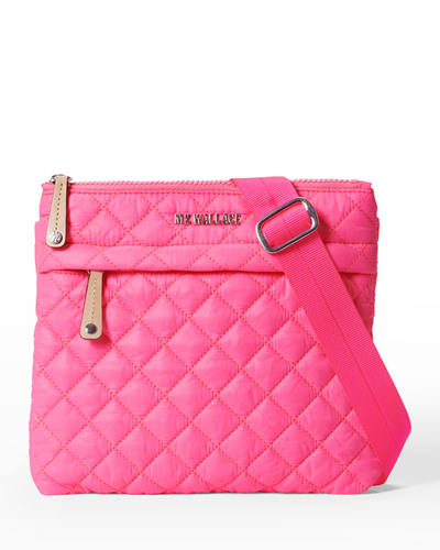Shop Mz Wallace Metro Quilted Flat Crossbody Bag In Neon Pink