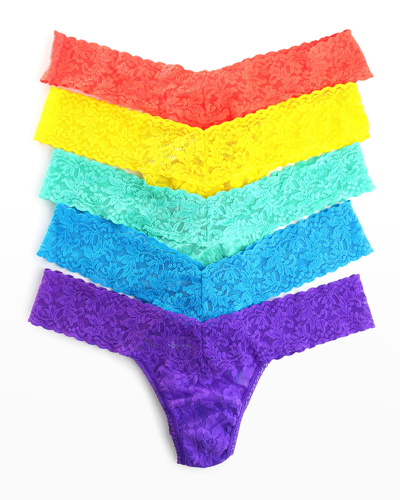Shop Hanky Panky 5-pack Low-rise Multicolor Lace Thongs In Tanosunyagagislbr