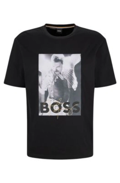 Shop Hugo Boss Interlock-cotton T-shirt With Exclusive Artwork In Black