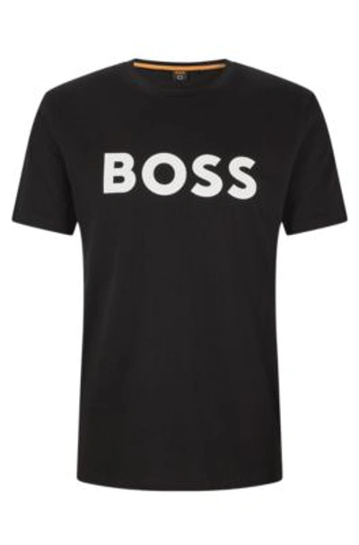Shop Hugo Boss Cotton-jersey T-shirt With Rubber-print Logo In Black