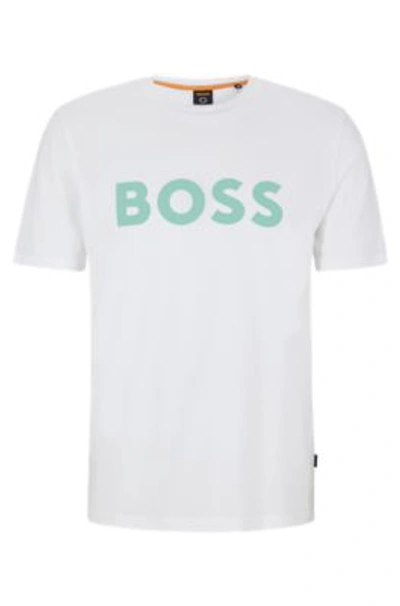 Shop Hugo Boss Cotton-jersey T-shirt With Rubber-print Logo In White