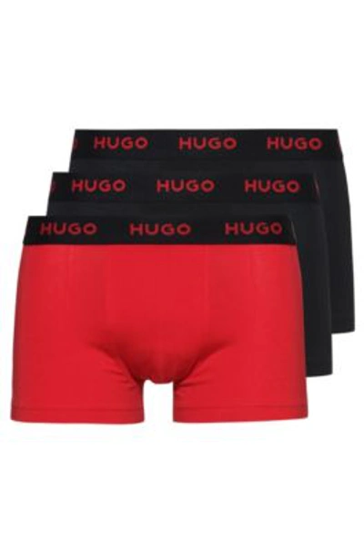 Shop Hugo Three-pack Of Logo-waistband Trunks In Stretch Cotton In Patterned
