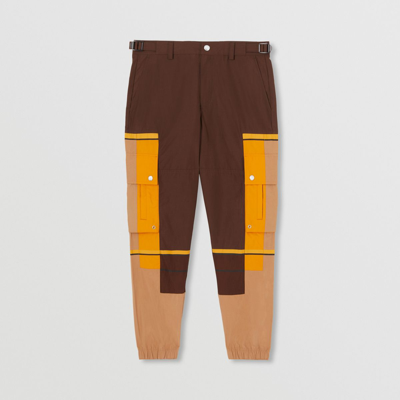 Shop Burberry Colour Block Technical Cotton Cargo Trousers In Dark Truffle Brown