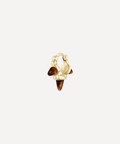 MARIA TASH MARIA TASH 14CT 6.5MM TIGER'S EYE TRIPLE GRANULATED SPIKE HOOP EARRING 