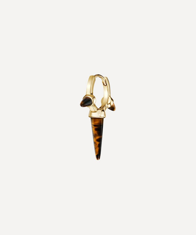 MARIA TASH MARIA TASH 14CT 8MM TIGER'S EYE TRIPLE LONG SPIKE HOOP EARRING 