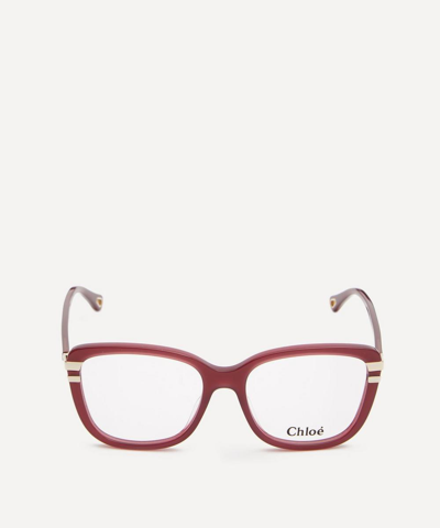 Shop Chloé Women's Oversized Square Optical Glasses In Burgundy / Transparent