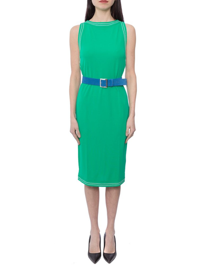 Shop Dsquared2 Sleeveless Belted Midi Dress In Green