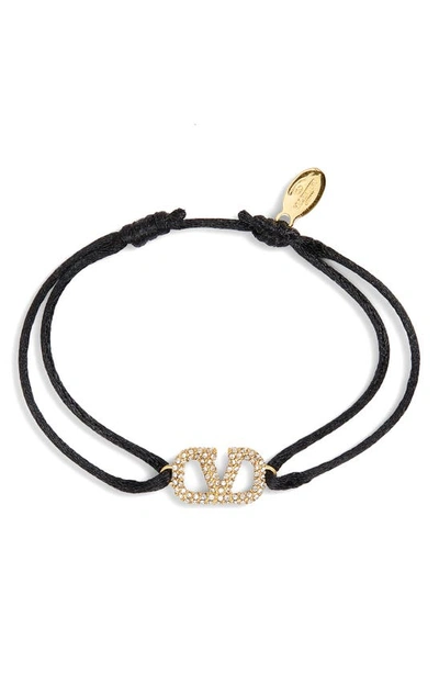 Shop Valentino Vlogo Signature Pavé Cord Bracelet In Nero/ Crystal Silver Shade