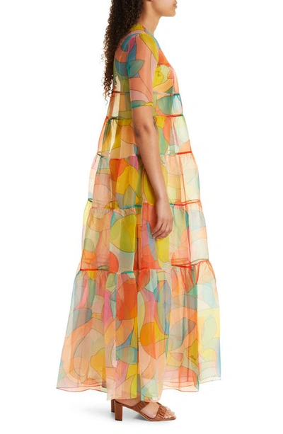 Shop Staud Hyacinth Patchwork Paisley A-line Organza Dress In Citrus Kaleidoscope