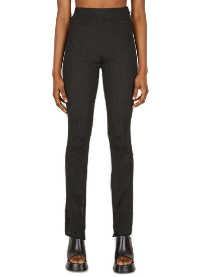 Shop Courrèges High Waist Sheer Logo Patch Trousers In Black