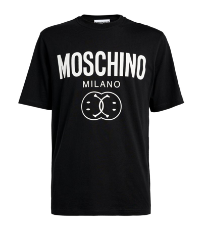 Shop Moschino Cotton Double Smiley T-shirt In Black