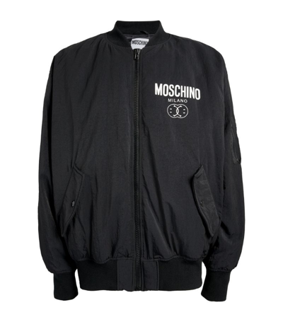 Shop Moschino Double Smiley Bomber Jacket In Black