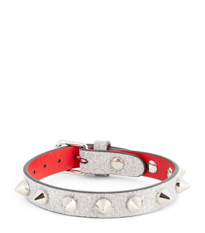 Shop Christian Louboutin Loubilink Glitter Leather Bracelet In Silver