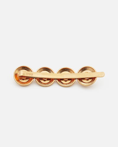 Shop Versace La Medusa Right Gold Pleated Hair Pin In Red