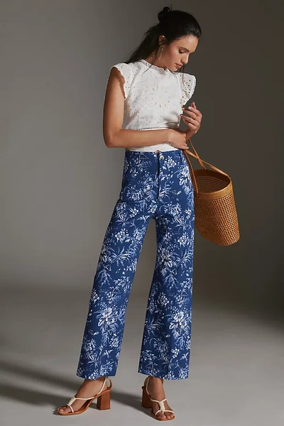Shop Maeve The Colette Cropped Wide-leg Pants In Blue
