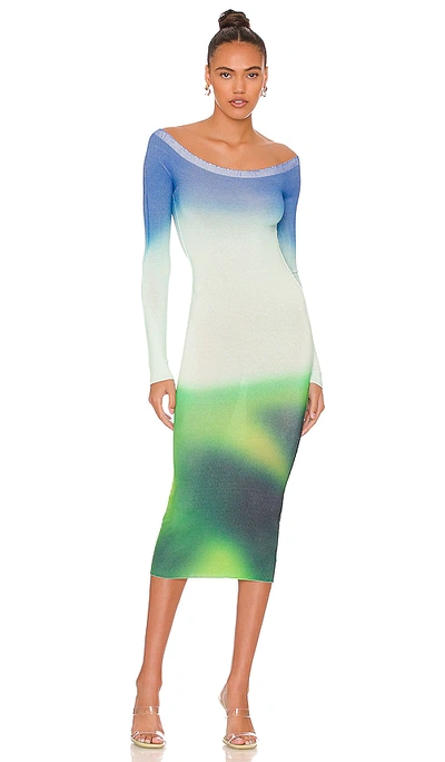 Shop Off-white Blurred Seamless Knit Dress In Green