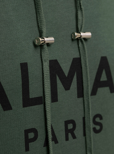 Balmain Mans Green Cotton Hoodie With Logo Print In Green