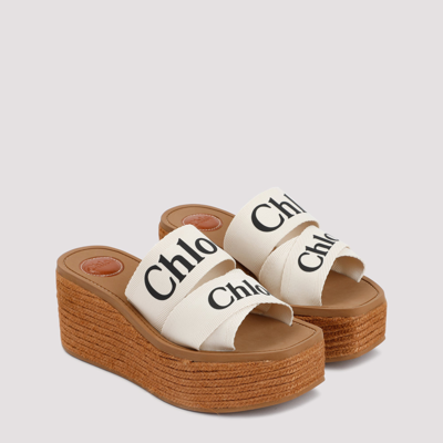 Shop Chloé Woody Wedge Sandals Shoes In White