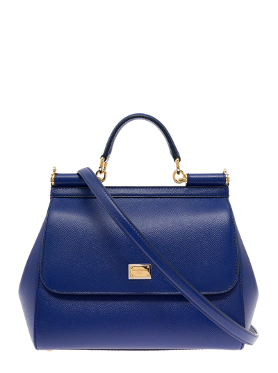 Shop Dolce & Gabbana Woman's Sicily Medium  Blue Hammered Leather Handbag