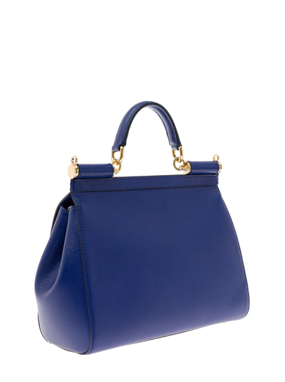 Shop Dolce & Gabbana Woman's Sicily Medium  Blue Hammered Leather Handbag