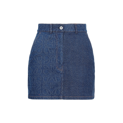 Shop Loewe Anagram Denim Mini Skirt In Blue