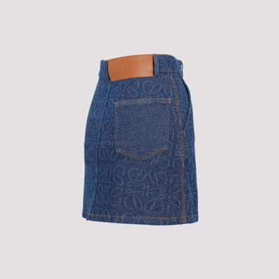 Shop Loewe Anagram Denim Mini Skirt In Blue