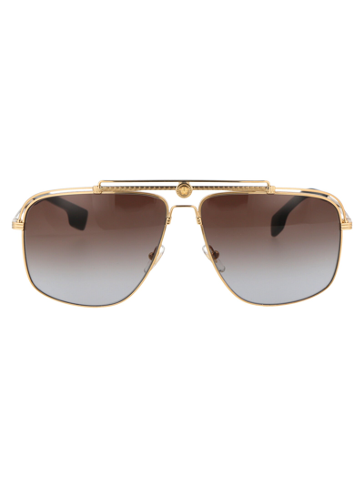 Shop Versace Sunglasses In 100289 Gold Grey Gradient Brown