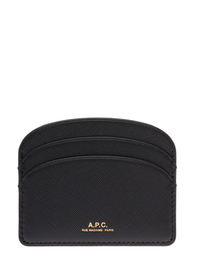 Shop Apc A.p.c Woman's Demi Lune Black Hammered Leather Cardholder