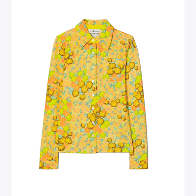 Shop Tory Burch Blossoms Knit Shirt In Yellow