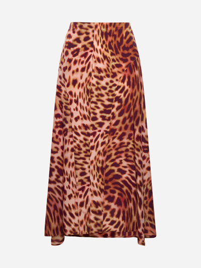 Shop Stella Mccartney Leopard Print Silk Midi Skirt