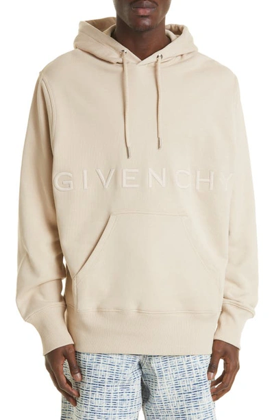 Shop Givenchy Embroidered Logo Cotton Hoodie In Light Beige