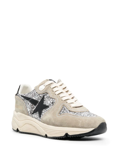 Golden Goose Running Sole Glitter-embellished Sneakers In Grau