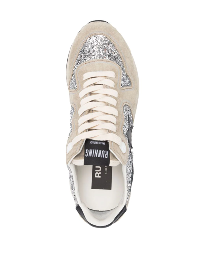 Golden Goose Running Sole Glitter-embellished Sneakers In Grau