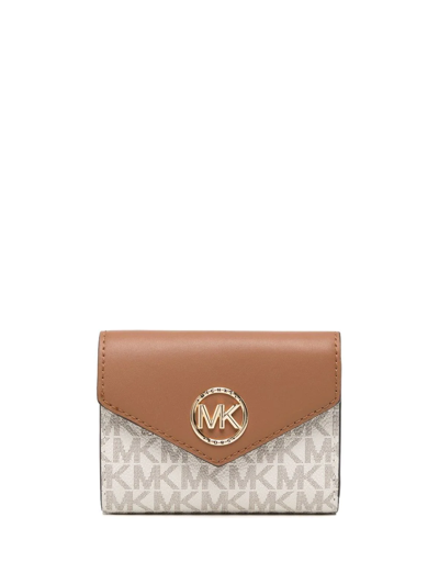 Shop Michael Michael Kors Greenwich Logo-print Leather Cardholder In Braun
