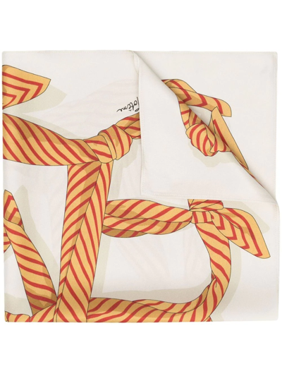 Shop Totême Knotted Monogram Silk Scarf In Neutrals