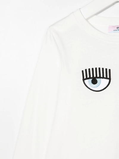 Shop Chiara Ferragni Wink Logo-embroidered Long-sleeve T-shirt In Weiss