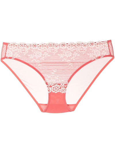 Shop Wacoal Embrace Lace-detail Bikini Bottoms In Rosa