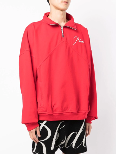 Shop Rhude Embroidered Half-zip Sweatshirt In Rot