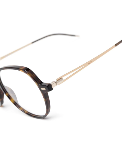 Shop Hugo Boss Tortoiseshell-effect Round-frame Glasses In Brown