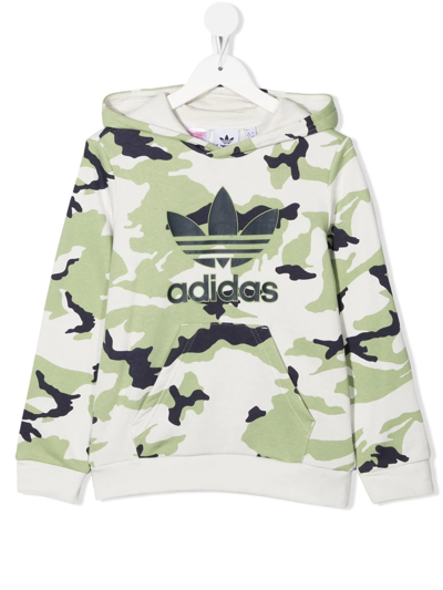 Shop Adidas Originals Logo Print Camouflage Hoodie In Grün