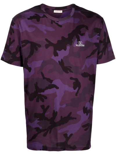 Valentino Camouflage-print Cotton T-shirt In Violett