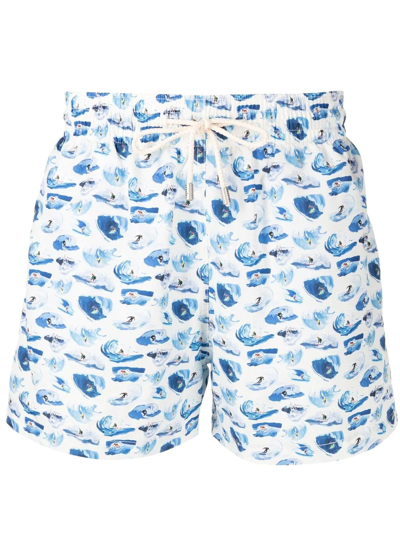 Shop Arrels Barcelona Wave-motif Drawstring-waist Swim Shorts In Blau